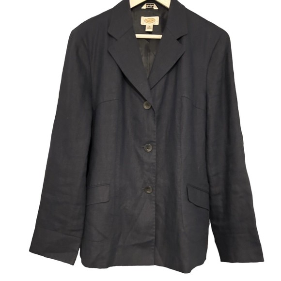 Talbots Blazer Irish Linen Sz 18 Dark Blue Lined 3 Button Jacket Pocket‎ Office - Picture 1 of 6